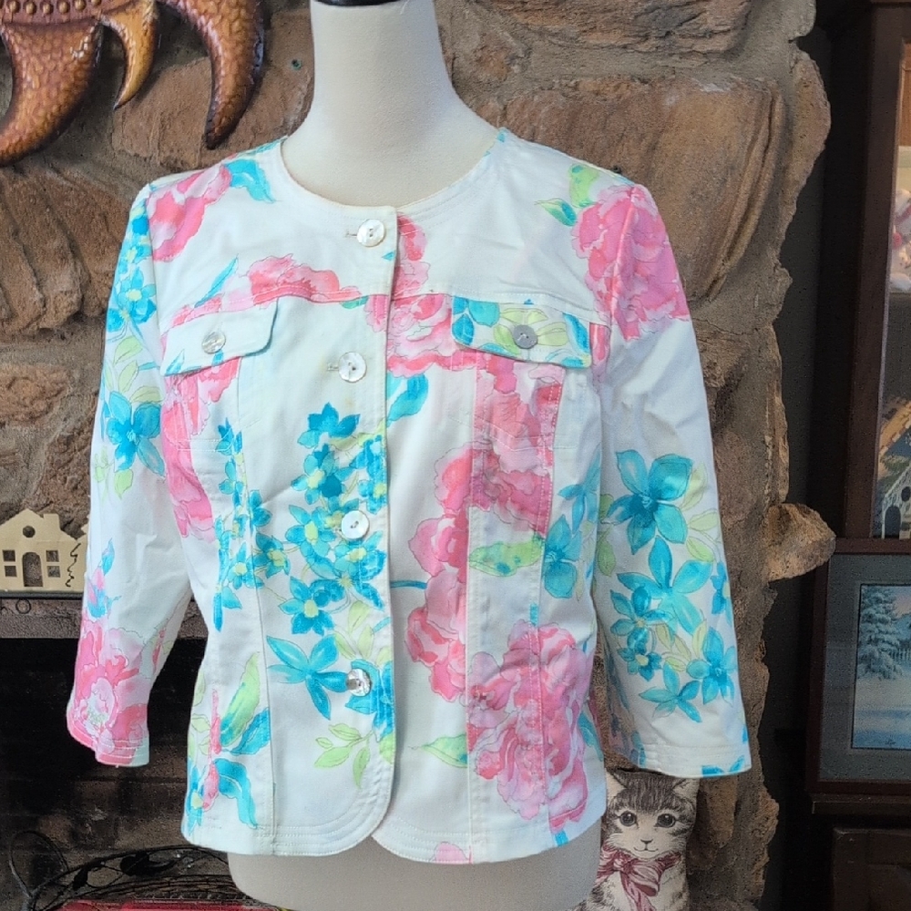Ruby Rd. Pink and Blue Floral Blazer 14p